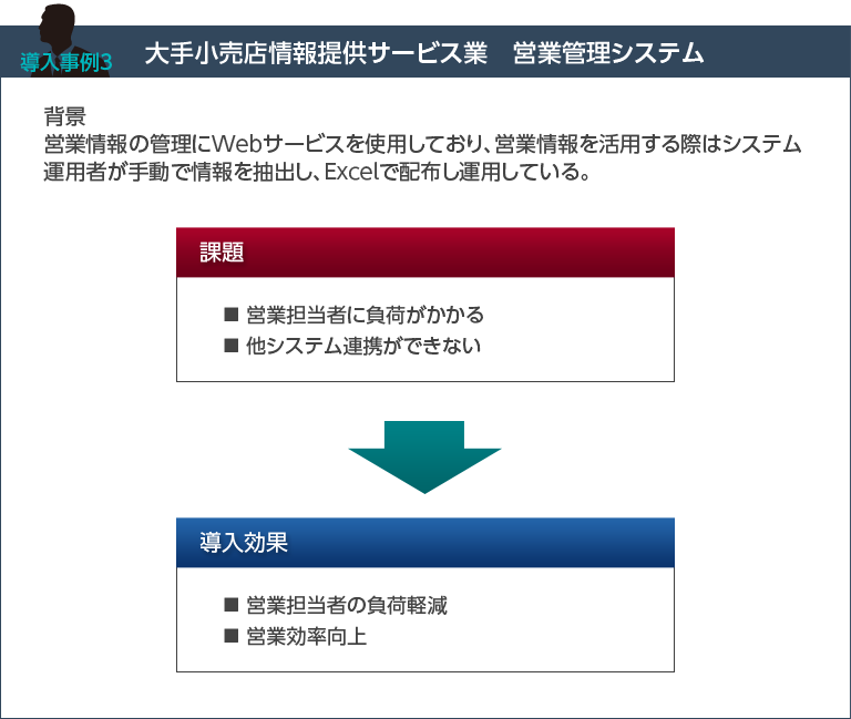 大手小売店情報提供サービス業　営業管理システム